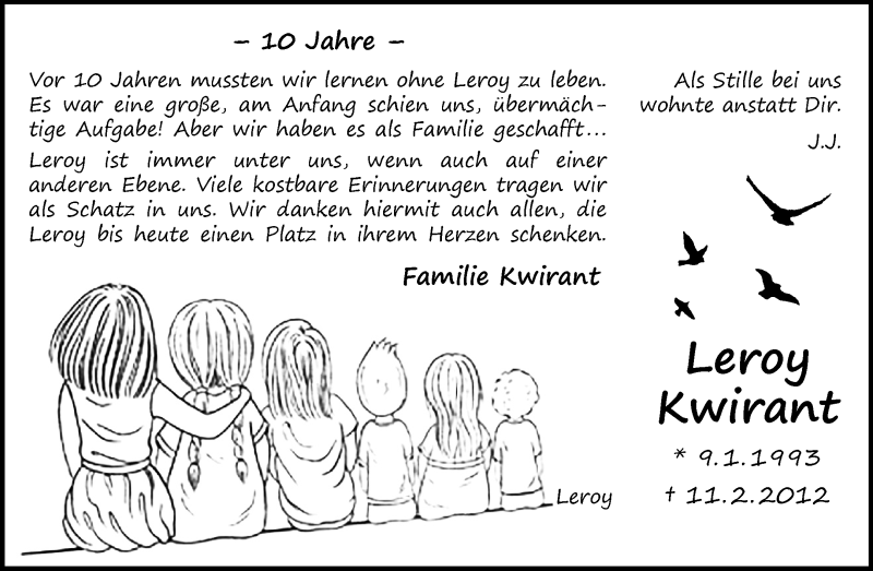  Traueranzeige für Leroy Kwirant vom 12.02.2022 aus 