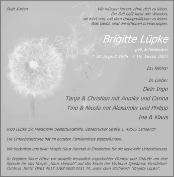 Anzeige von Brigitte Lüpke 