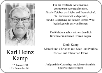 Anzeige von Karl Heinz Kamp 