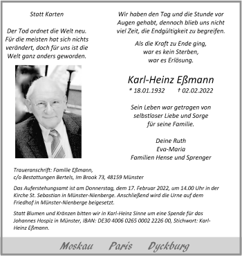 Anzeige von Karl-Heinz Eßmann 