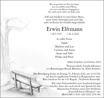 Anzeige von Erwin Elftmann 