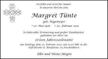 Anzeige von Margret Tünte 