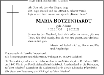 Anzeige von Maria Botzenhardt 