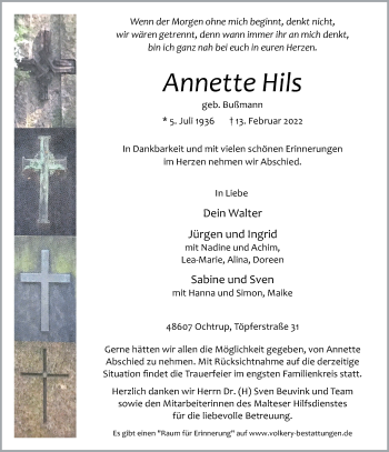 Anzeige von Annette Hils 