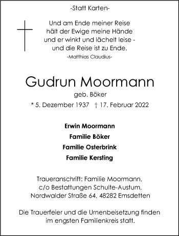 Anzeige von Gudrun Moormann 