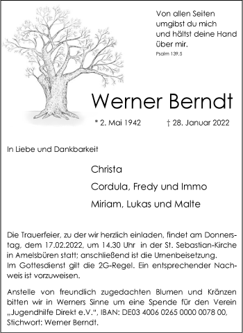 Anzeige von Werner Berndt 