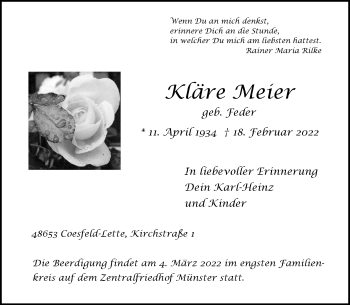 Anzeige von Kläre Meier 