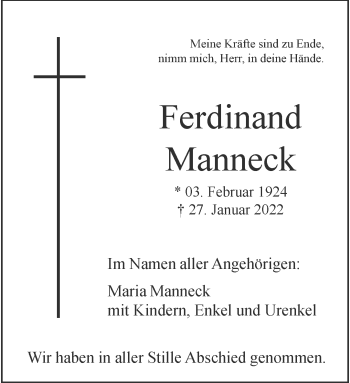 Anzeige von Ferdinand Manneck 