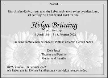 Anzeige von Helga Brüning 