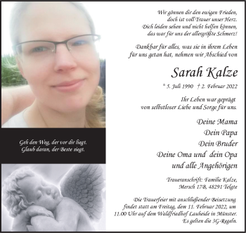 Anzeige von Sarah Kalze 