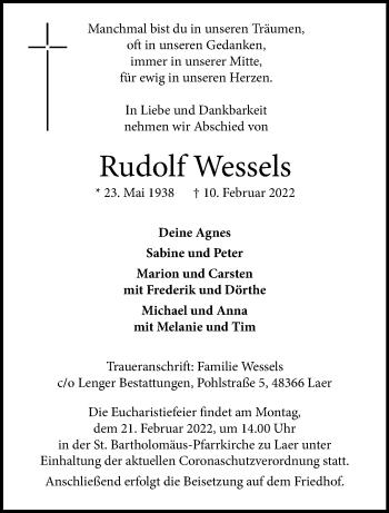 Anzeige von Rudolf Wessels 