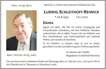 Anzeige von Ludwig Schleithoff-Reiwick 