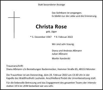 Anzeige von Christa Rose 