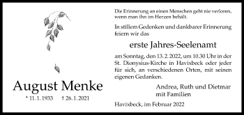 Anzeige von August Menke 