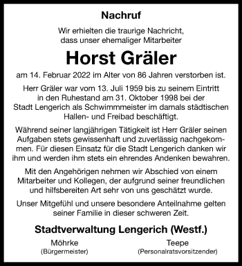 Anzeige von Horst Gräler 