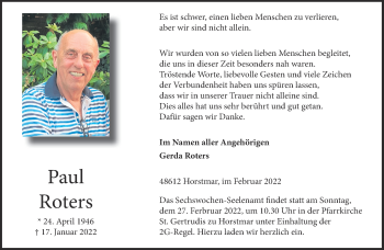 Anzeige von Paul Roters 