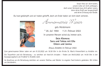 Anzeige von Annemarie Meier 
