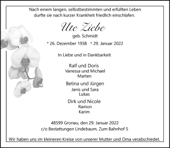 Anzeige von Ute Ziebe 