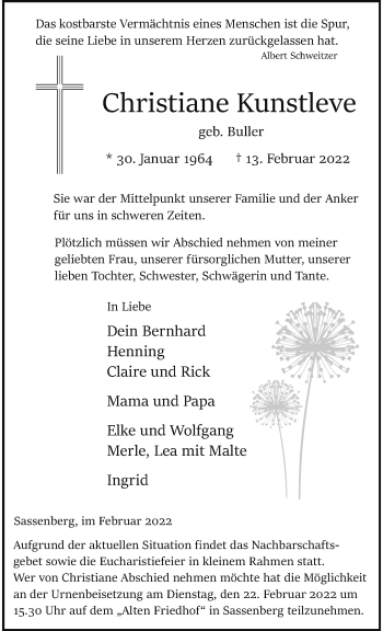 Anzeige von Christiane Kunstleve 