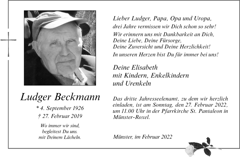  Traueranzeige für Ludger Beckmann vom 19.02.2022 aus 