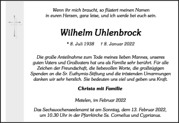 Anzeige von Wilhelm Uhlenbrock 