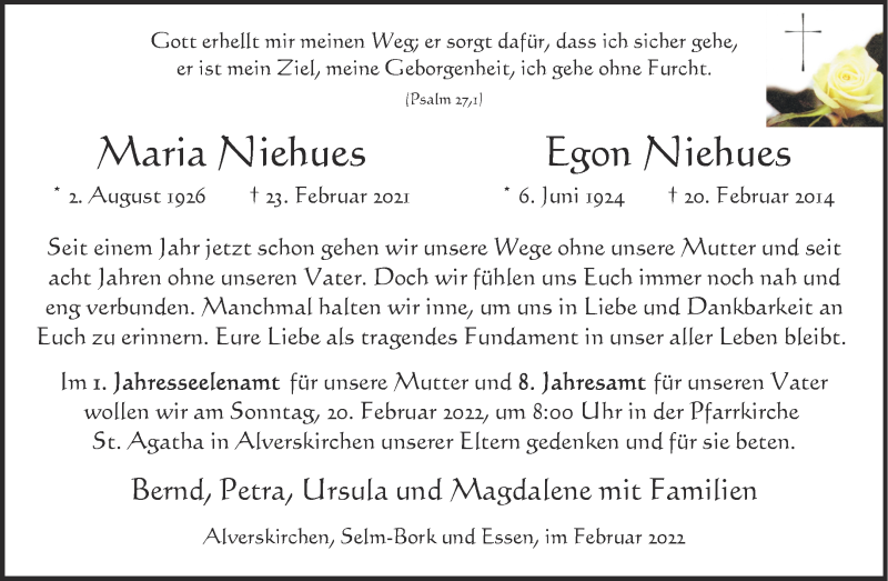  Traueranzeige für Egon Niehues vom 19.02.2022 aus 