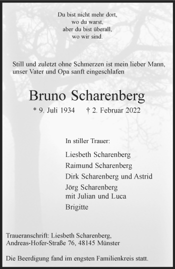 Anzeige von Bruno Scharenberg 