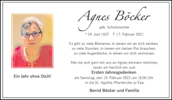 Anzeige von Agnes Böcker 