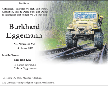 Anzeige von Burkhard Eggemann 