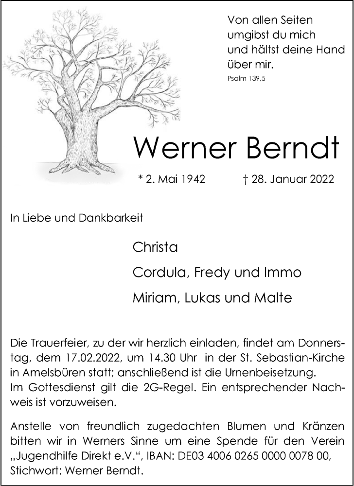  Traueranzeige für Werner Berndt vom 05.02.2022 aus 