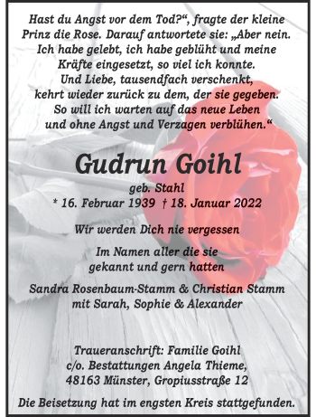 Anzeige von Gudrun Goihl 