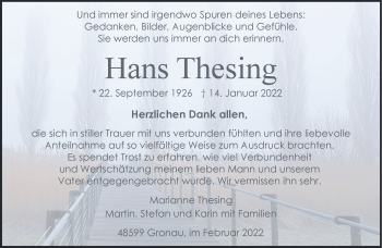 Anzeige von Hans Thesing 
