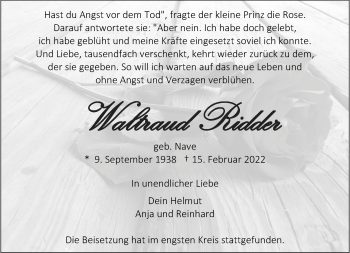 Anzeige von Waltraud Ridder 