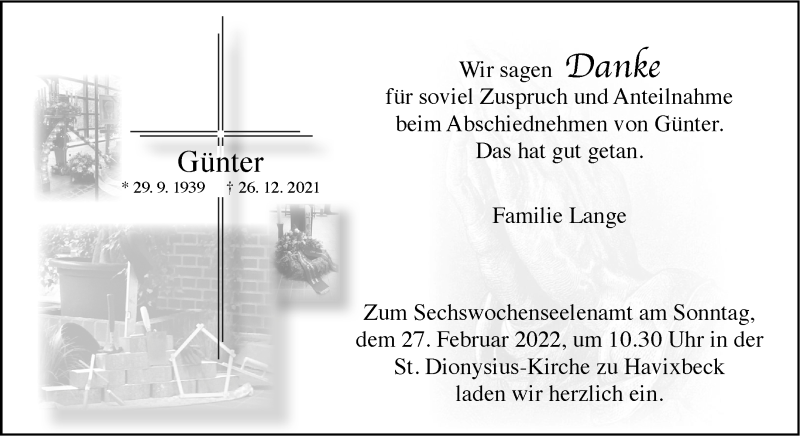  Traueranzeige für Günter Lange vom 21.02.2022 aus 