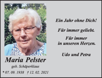 Anzeige von Maria Pelster 
