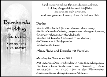 Anzeige von Bernharda Hidding 