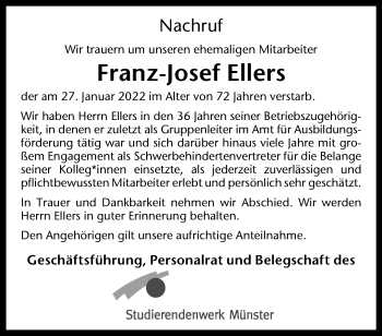 Anzeige von Franz-Josef Ellers 