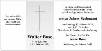 Anzeige von Walter Bose 