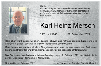 Anzeige von Karl Heinz Mersch 