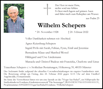 Anzeige von Wilhelm Schepers 