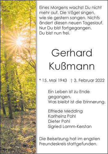 Anzeige von Gerhard Kußmann 