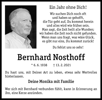 Anzeige von Bernhard Nosthoff 