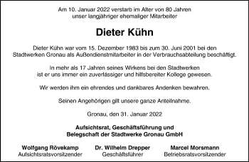 Anzeige von Dieter Kühn 