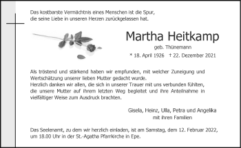 Anzeige von Martha Heitkamp 
