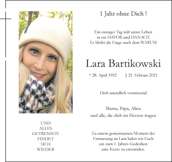 Anzeige von Lara Bartikowski 