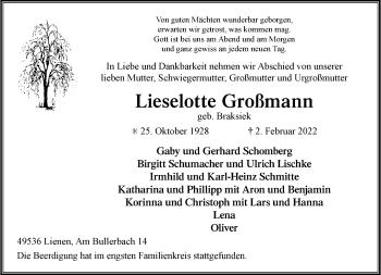 Anzeige von Lieselotte Großmann 
