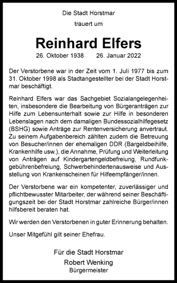 Anzeige von Reinhard Elfers 