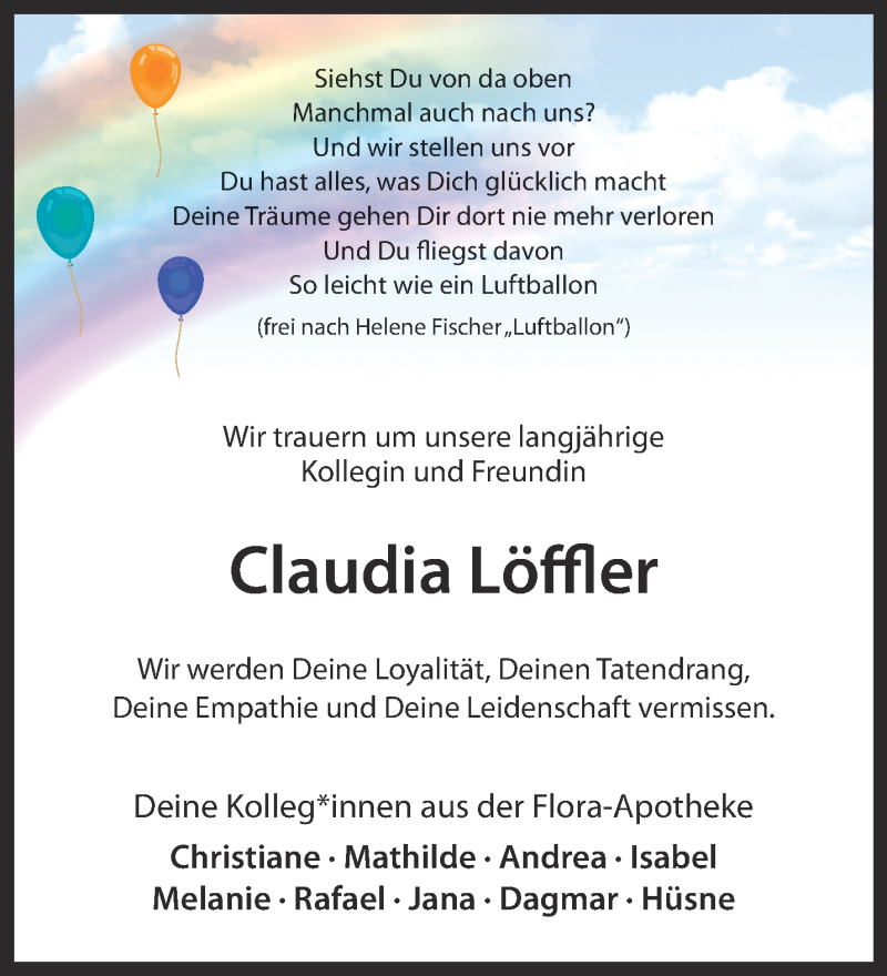 Traueranzeige für Claudia Löffler vom 12.02.2022 aus 