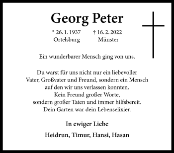 Anzeige von Georg Peter 