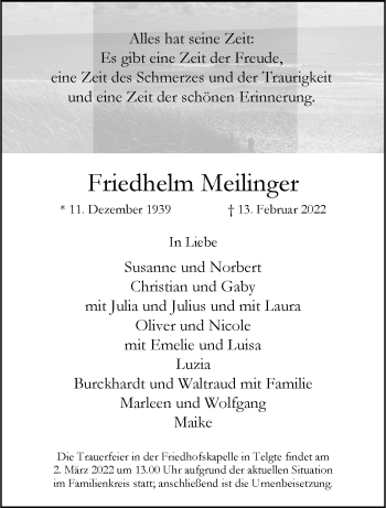 Anzeige von Friedhelm Meilinger 